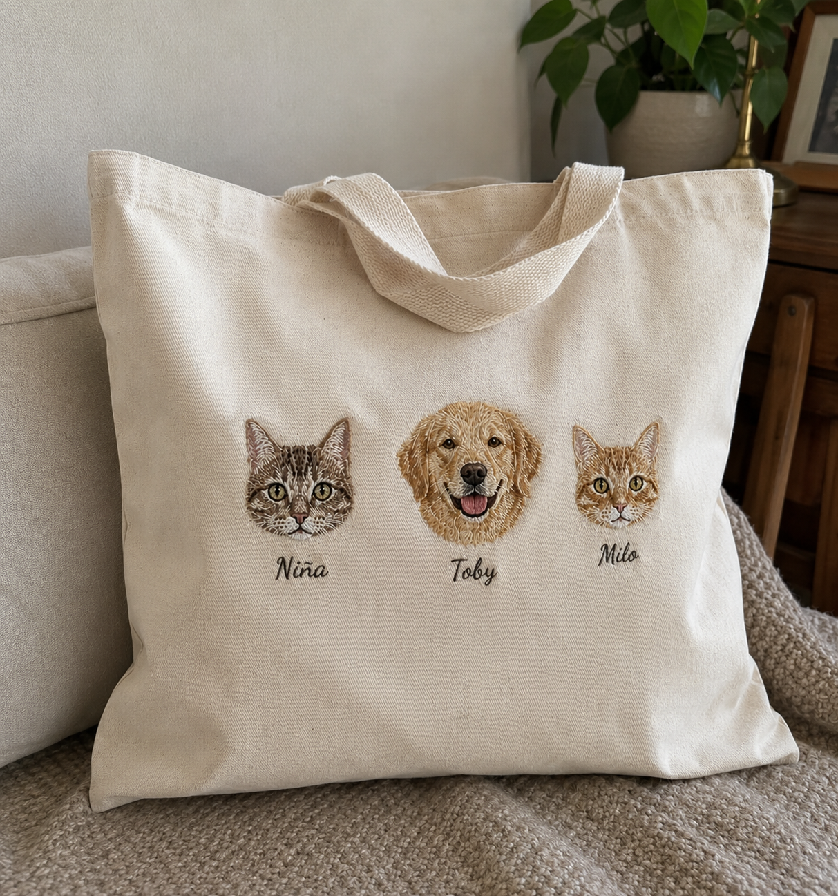 Bolso de tela personalizado con la cara y nombre de tu mascota 🐾